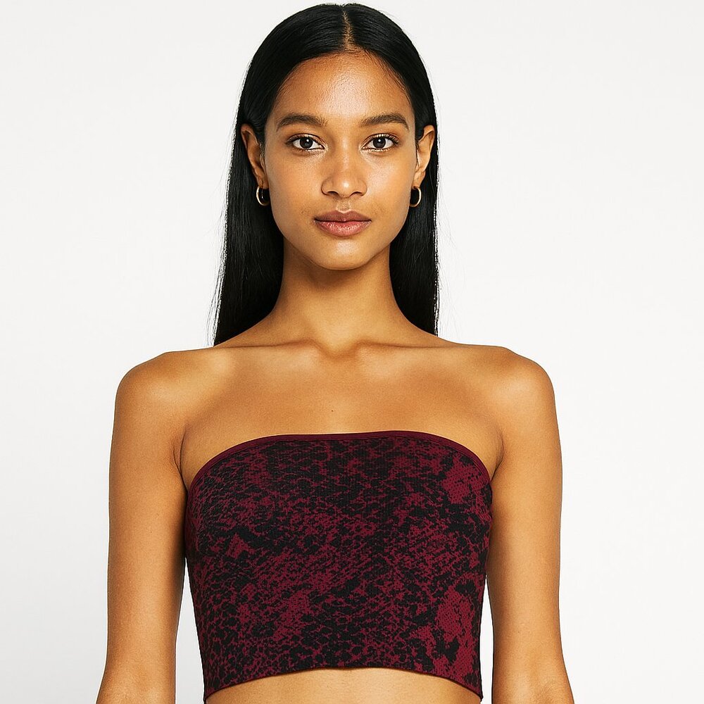 EXPRESS x Negin‎ Mirsalehi strapless knit crop tube top red/black python NEW XXS